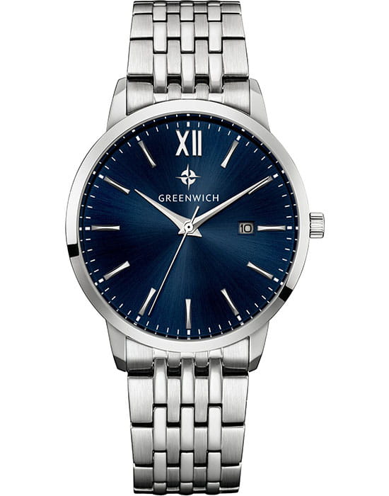 Greenwich Greenwich Bell GW 021.10.16  GW 021.10.16 кварцевые мужские часы синий циферблат, браслет нержавеющая сталь — вид спереди